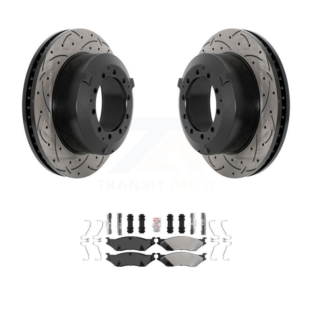 Rear Drill Slot Brake Rotors Semi-Metallic Pad Kit For Ford F-450 Super Duty F-550 IC LCF KDA-102903
