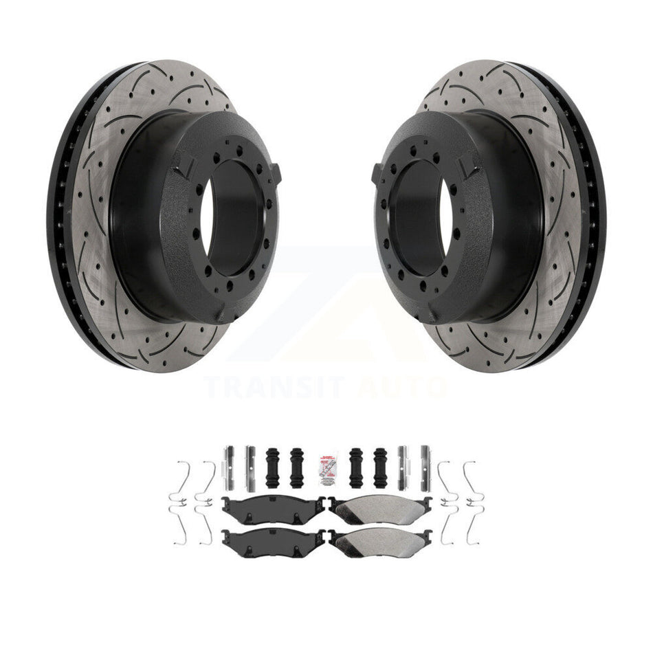 Rear Drill Slot Brake Rotors Semi-Metallic Pad Kit For Ford F-450 Super Duty F-550 IC LCF KDA-102903