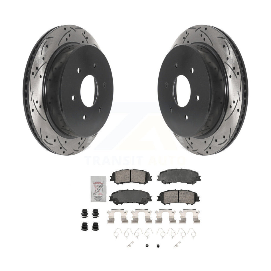 Rear Coated Drilled Slotted Disc Brake Rotor & Ceramic Pad Kit For 2017-2023 Nissan TITAN KDA-102918