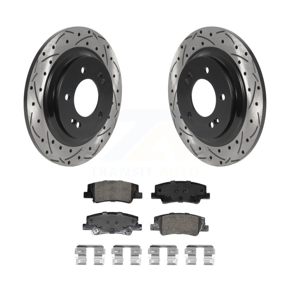 Rear Coated Drill Slot Disc Brake Rotor Ceramic Pad Kit For Hyundai Sonata Kia Niro EV K5 KDA-102920
