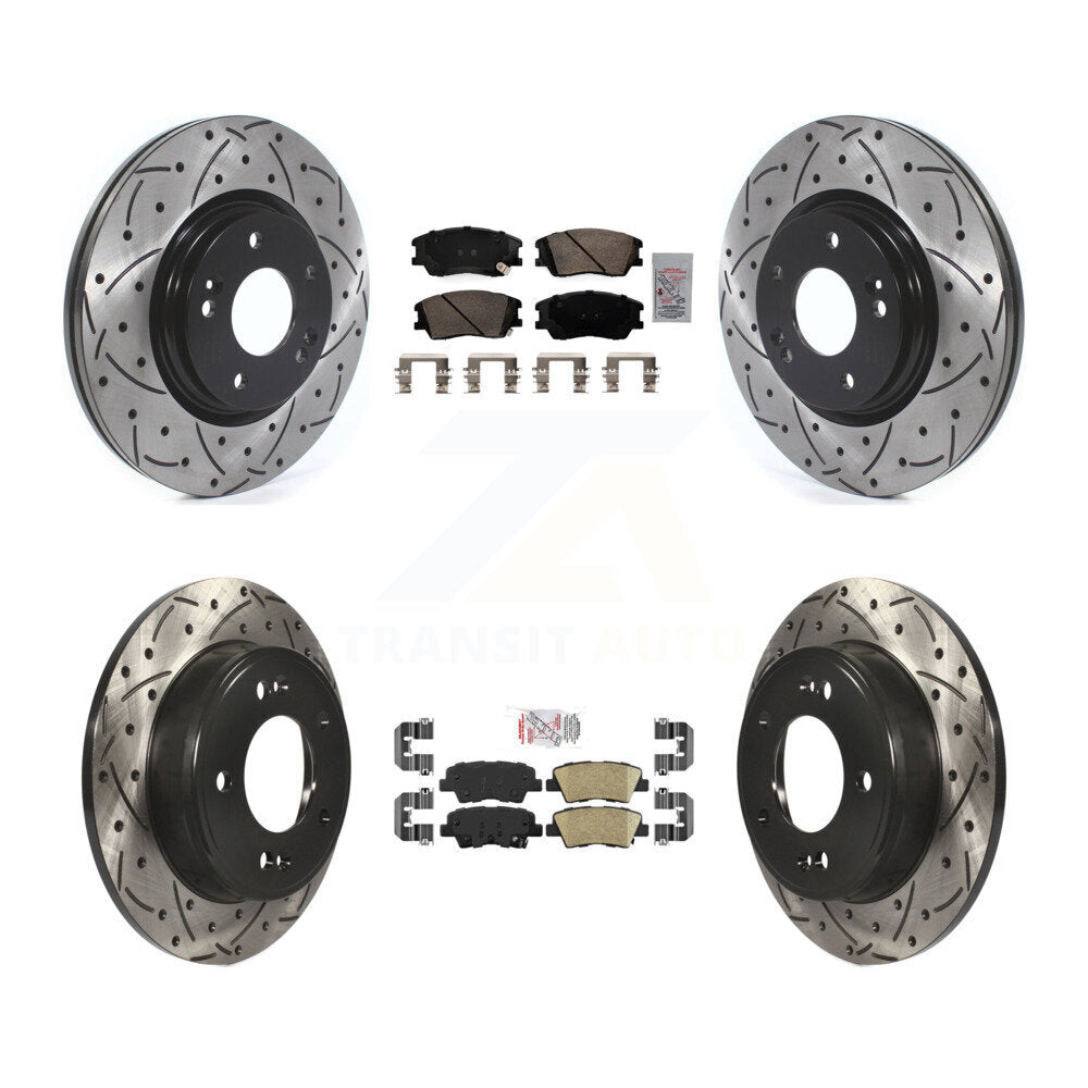 Front Rear Ceramic Pads And Coated Drilled Slotted Disc Brake Rotors Kit For Kia Soul KDA-102974