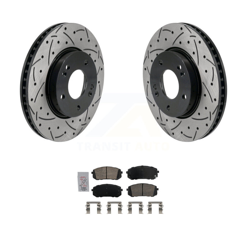 Front Coated Drilled Slotted Disc Brake Rotors And Ceramic Pads Kit For Hyundai Elantra KDA-102983