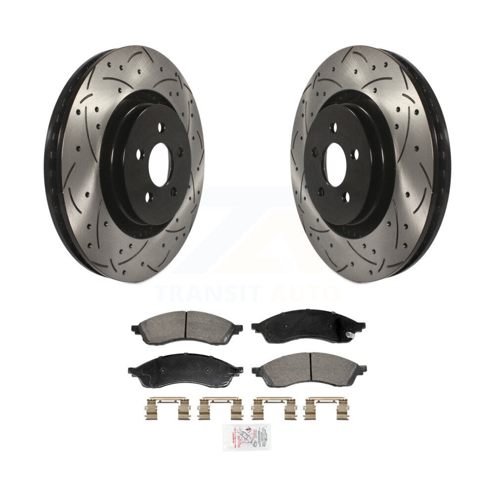 Front Coated Drilled Slotted Disc Brake Rotors And Ceramic Pads Kit For Lincoln Nautilus KDA-102984