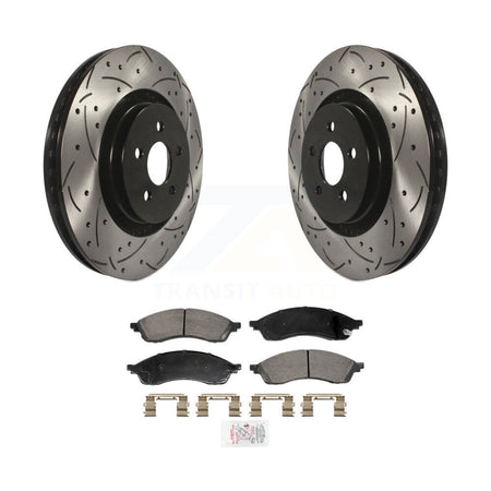 Front Coated Drilled Slotted Disc Brake Rotors And Ceramic Pads Kit For Lincoln Nautilus KDA-102984