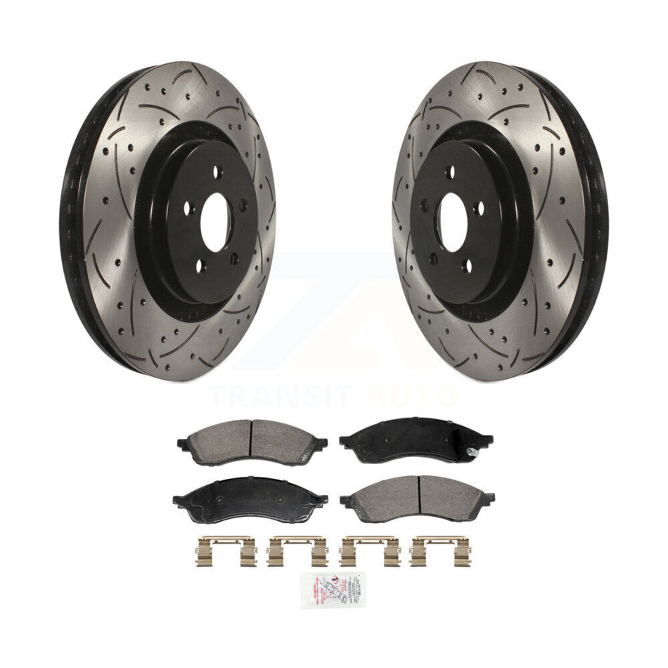 Front Coated Drilled Slotted Disc Brake Rotors And Ceramic Pads Kit For Lincoln Nautilus KDA-102984