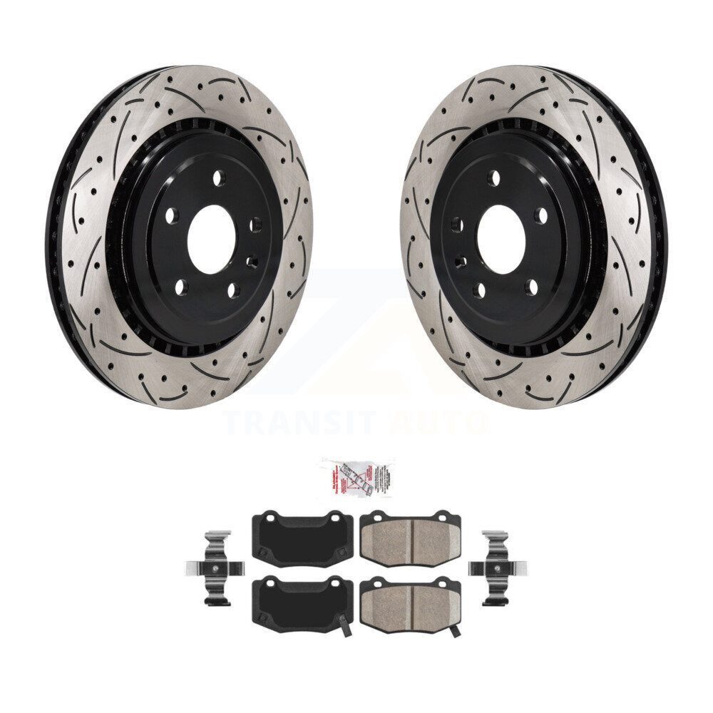 Rear Coated Drill Slot Disc Brake Rotor Ceramic Pad Kit For Chevrolet Camaro Cadillac ATS KDA-102996