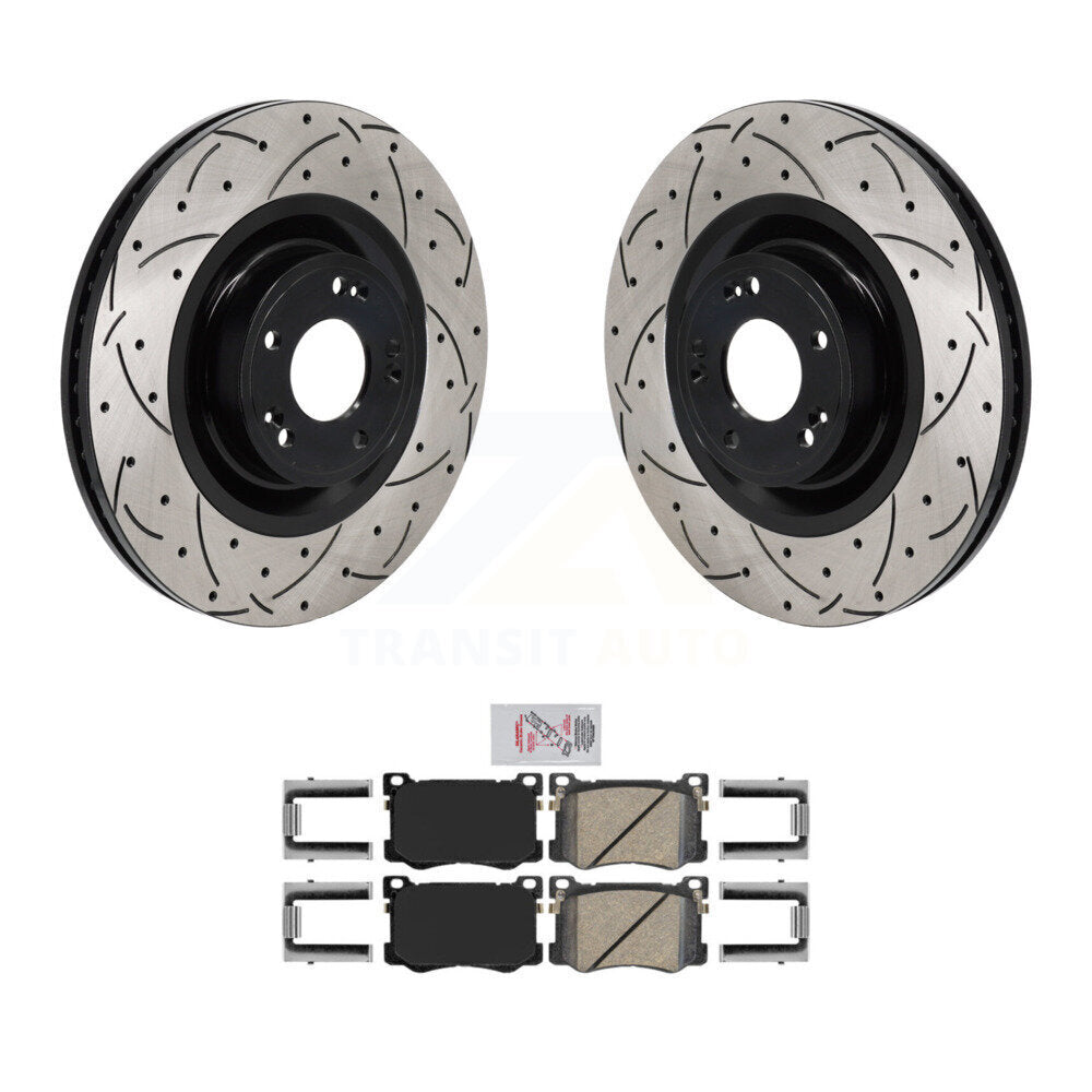 Front Coated Drilled Slot Disc Brake Rotor & Ceramic Pad Kit For Hyundai Genesis G80 5.0L KDA-103007
