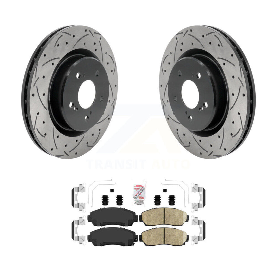 Front Coated Drilled Slot Disc Brake Rotor & Ceramic Pad Kit For 2021-2023 Acura TLX 2.0L KDA-103014