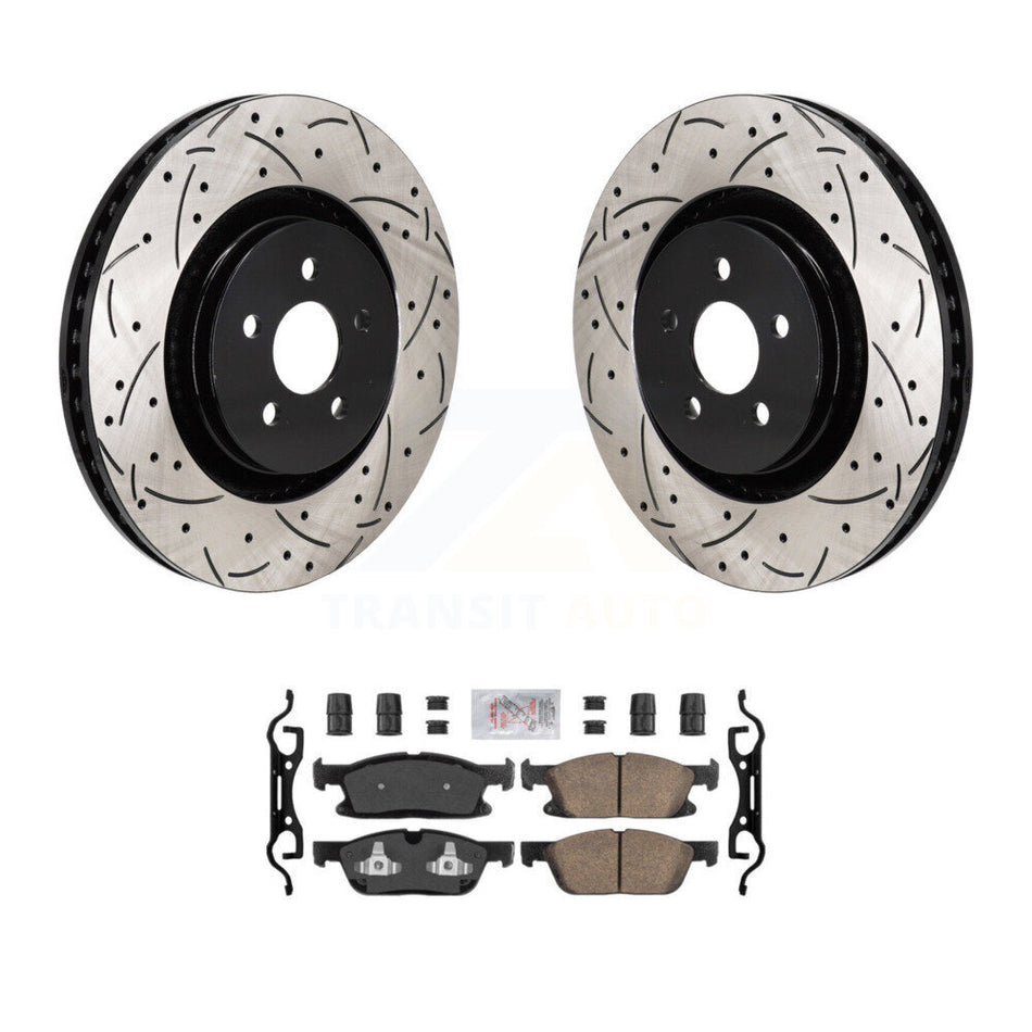Front Drill Slot Brake Rotor Ceramic Pad Kit For Ford Edge 2.7L With Red Painted Calipers KDA-103021