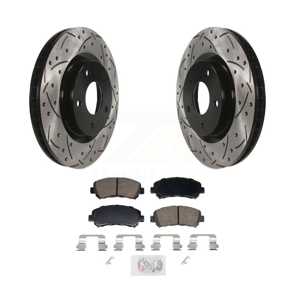 Front Coated Drilled Slotted Disc Brake Rotor And Ceramic Pad Kit For Nissan Rogue Select KDA-103046