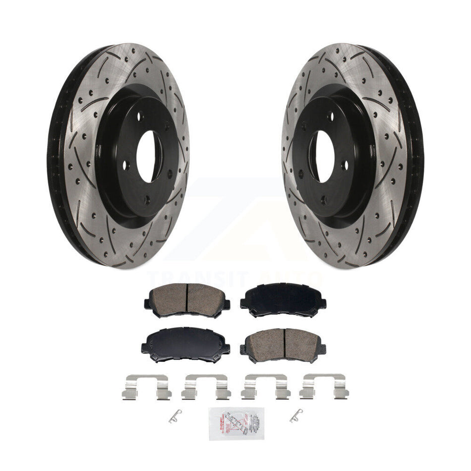 Front Coated Drilled Slotted Disc Brake Rotor And Ceramic Pad Kit For Nissan Rogue Select KDA-103046