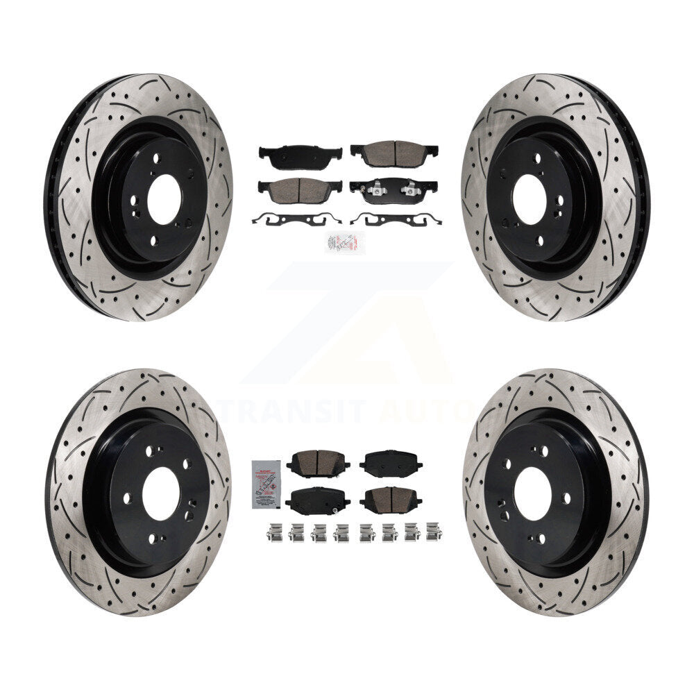 Front Rear Ceramic Pad Coat Drill Slot Disc Brake Rotors Kit For 2022-2023 Acura MDX 3.5L KDA-103050