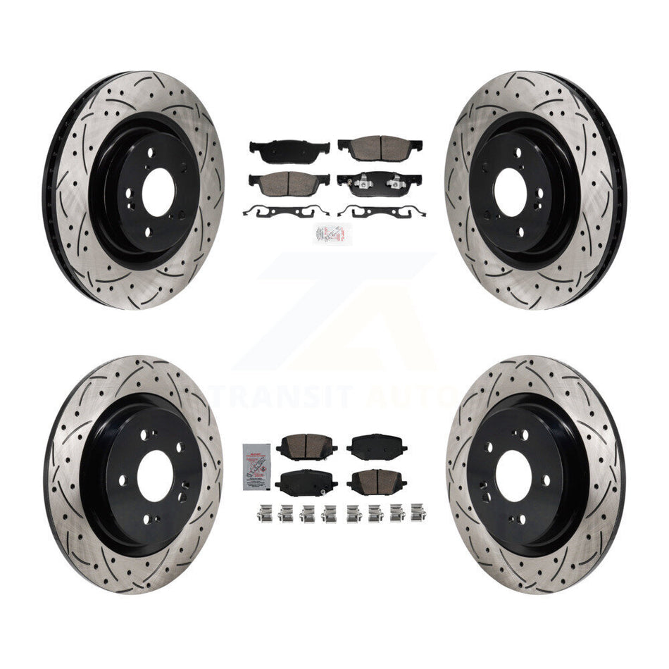 Front Rear Ceramic Pad Coat Drill Slot Disc Brake Rotors Kit For 2022-2023 Acura MDX 3.5L KDA-103050