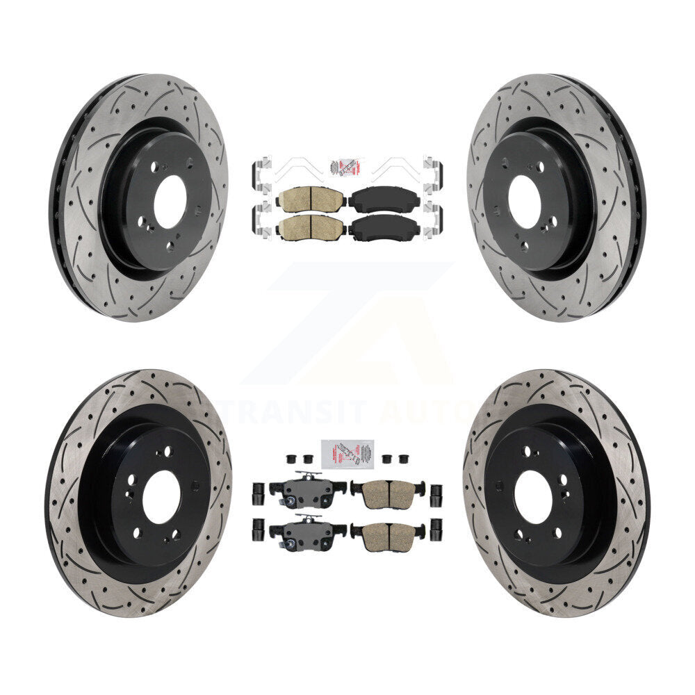 Front Rear Ceramic Pad Coat Drill Slot Disc Brake Rotors Kit For 2021-2023 Acura TLX 2.0L KDA-103051