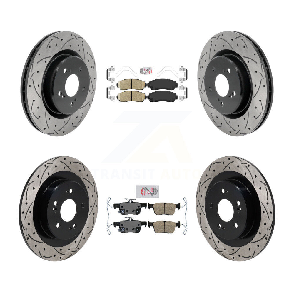 Front Rear Ceramic Pad Coat Drill Slot Disc Brake Rotors Kit For 2021-2023 Acura TLX 2.0L KDA-103052
