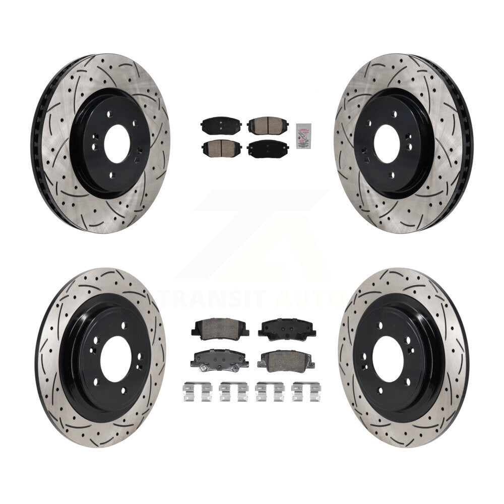 Front Rear Ceramic Pad Drilled Slot Disc Brake Rotors Kit For Hyundai Tucson Kia Sportage KDA-103063