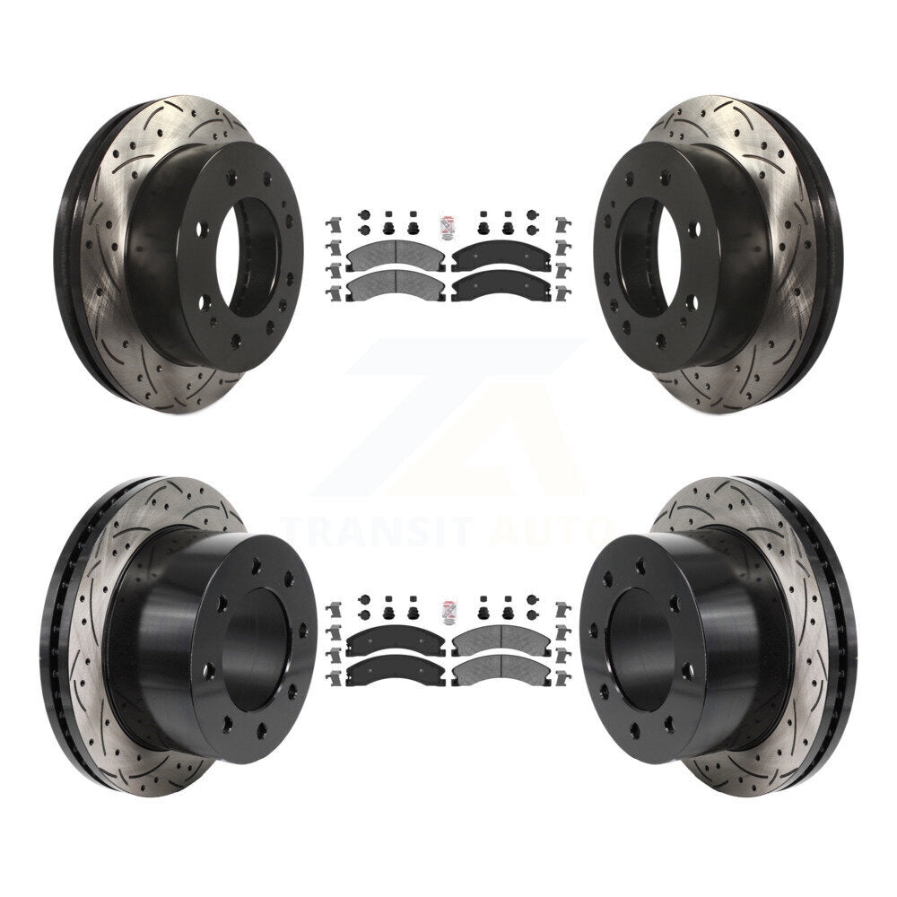 Front Rear Semi-Metallic Pad Drill Slot Brake Rotors Kit For GMC Sierra 3500 HD Chevrolet KDA-103067