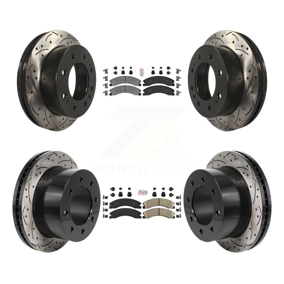 Front Semi-Metallic Rear Ceramic Pad Drilled Slot Brake Rotors Kit For GMC Sierra 3500 HD KDA-103068