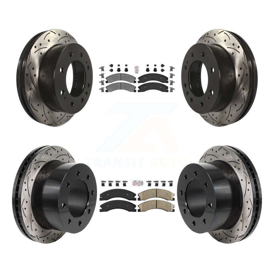 Front Semi-Metallic Rear Ceramic Pad Drilled Slot Brake Rotors Kit For GMC Sierra 3500 HD KDA-103069