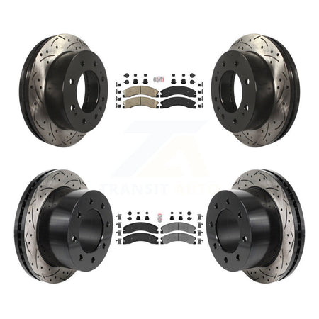 Front Ceramic Rear Semi-Metallic Pad Drilled Slot Brake Rotors Kit For GMC Sierra 3500 HD KDA-103070