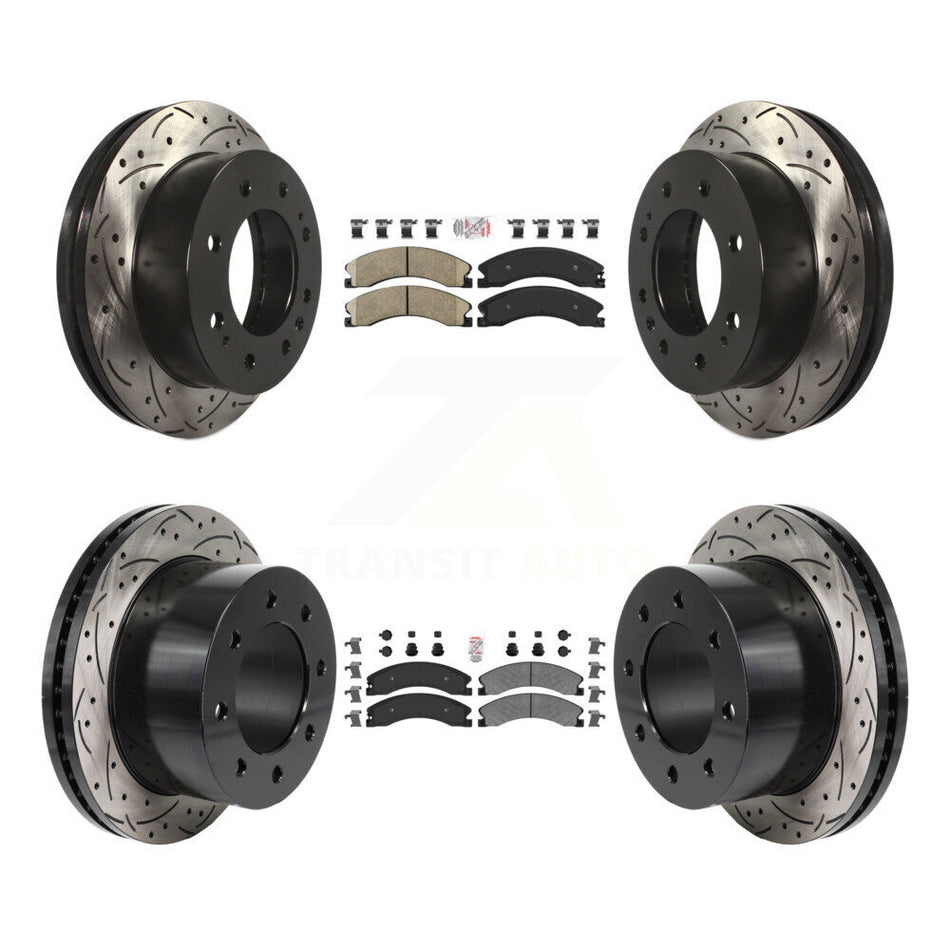 Front Ceramic Rear Semi-Metallic Pad Drilled Slot Brake Rotors Kit For GMC Sierra 3500 HD KDA-103073