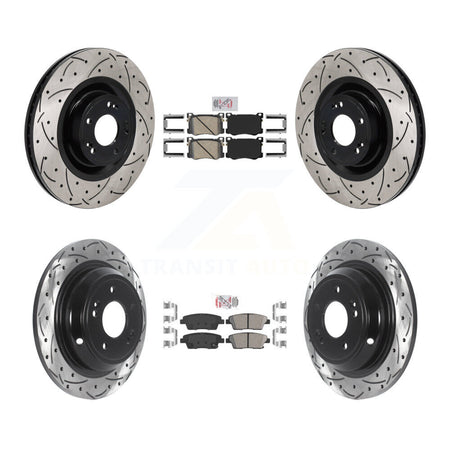 Front Rear Ceramic Pad Coat Drill Slot Disc Brake Rotors Kit For Hyundai Genesis G80 5.0L KDA-103076