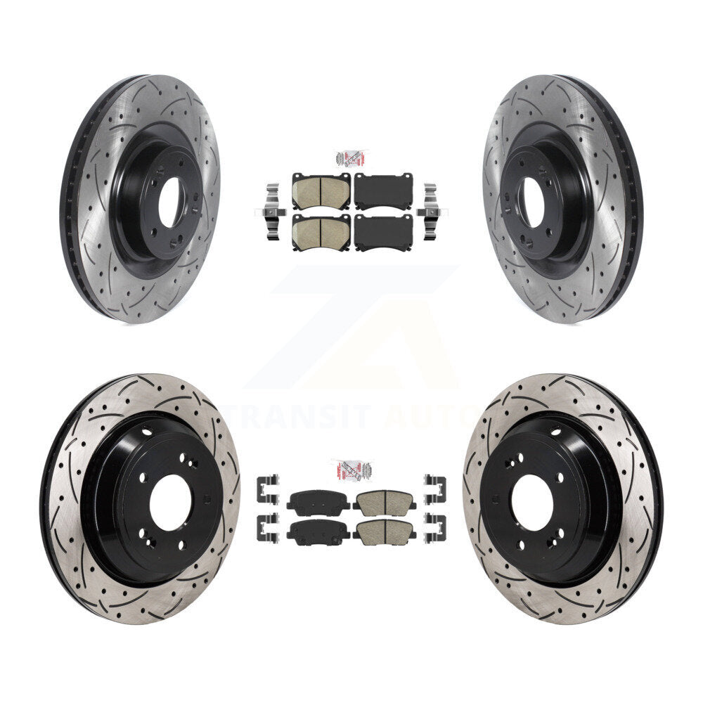 Front Rear Ceramic Pad Coated Drilled Slotted Disc Brake Rotor Kit For 2011 Hyundai Equus KDA-103080