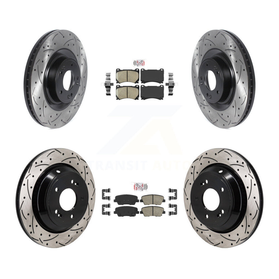 Front Rear Ceramic Pad Coated Drilled Slotted Disc Brake Rotor Kit For 2011 Hyundai Equus KDA-103080
