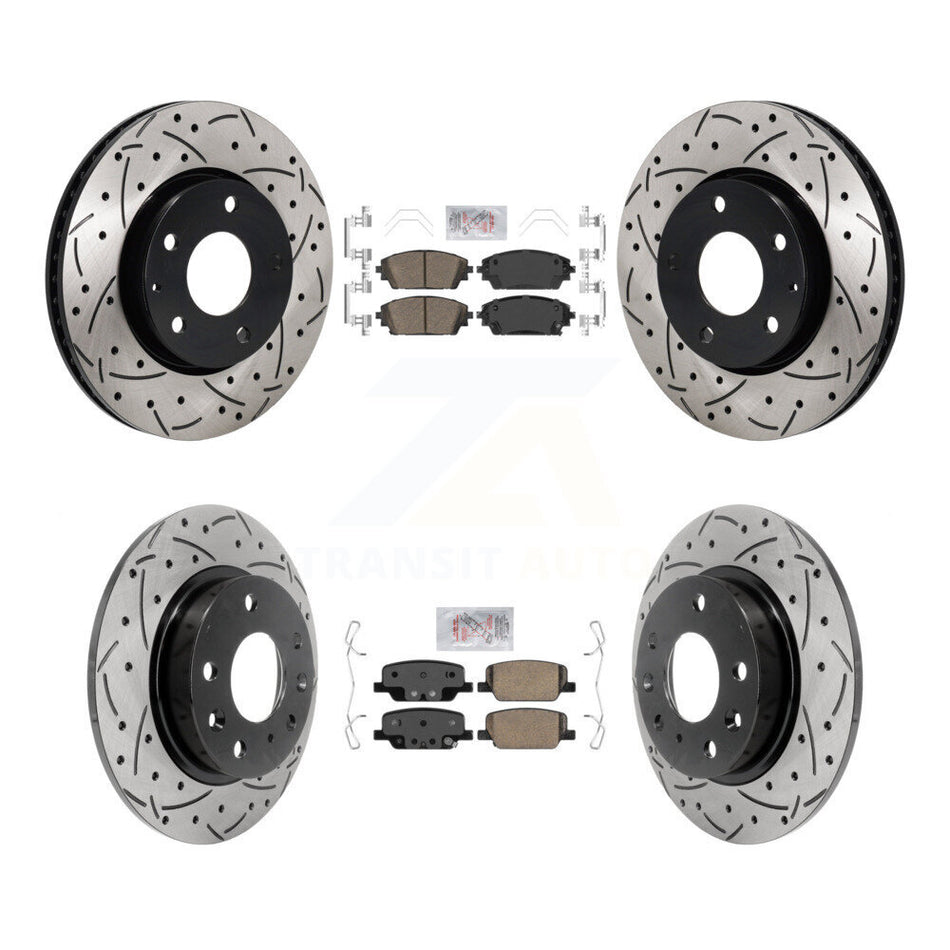 Front Rear Ceramic Pad Coated Drilled Slotted Disc Brake Rotors Kit For Mazda 3 Sport FWD KDA-103082