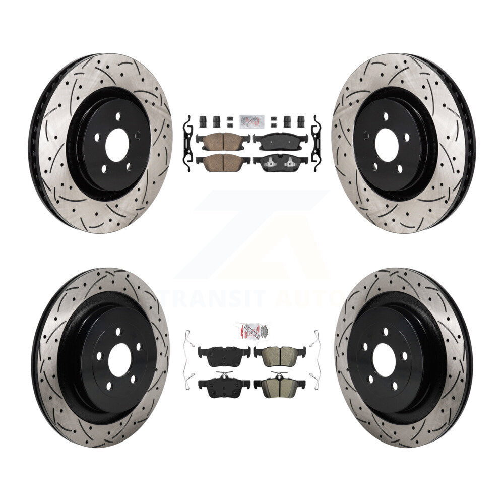 Front Ceramic Rear Semi-Metallic Pad Coated Drill Slot Disc Brake Rotor Kit For Ford Edge KDA-103084