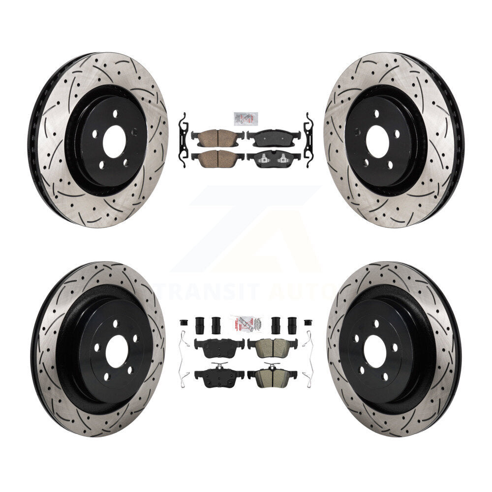 Front Ceramic Rear Semi-Metallic Pad Coated Drill Slot Disc Brake Rotor Kit For Ford Edge KDA-103090