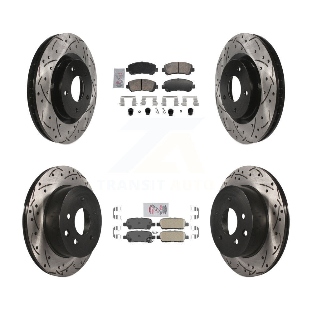 Front Rear Ceramic Pad & Coated Drilled Slot Disc Brake Rotor Kit For Nissan Rogue Select KDA-103110