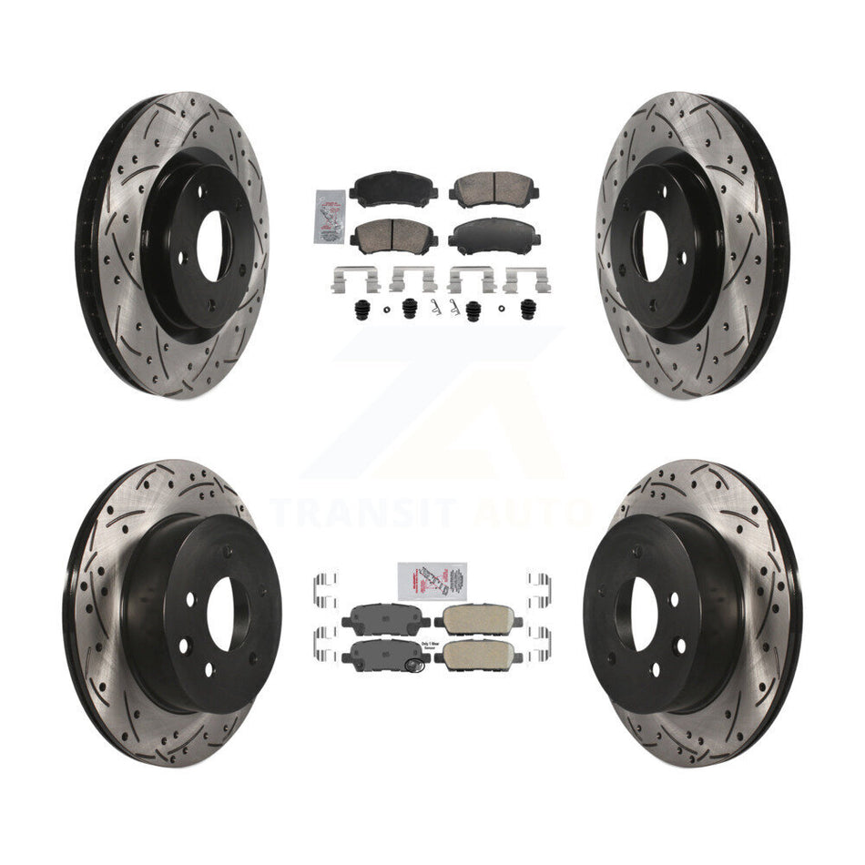Front Rear Ceramic Pad & Coated Drilled Slot Disc Brake Rotor Kit For Nissan Rogue Select KDA-103110