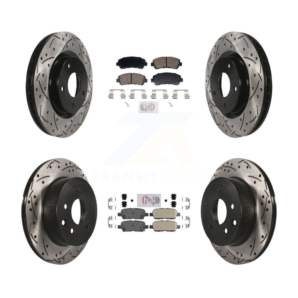 Front Rear Ceramic Pad & Coated Drilled Slot Disc Brake Rotor Kit For Nissan Rogue Select KDA-103113