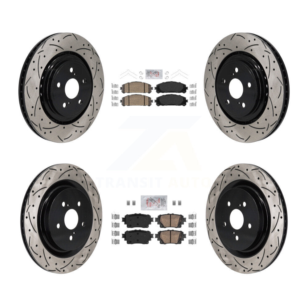 Front Rear Ceramic Pad Drilled Slot Disc Brake Rotors Kit For 2020-2023 Toyota Highlander KDA-103117