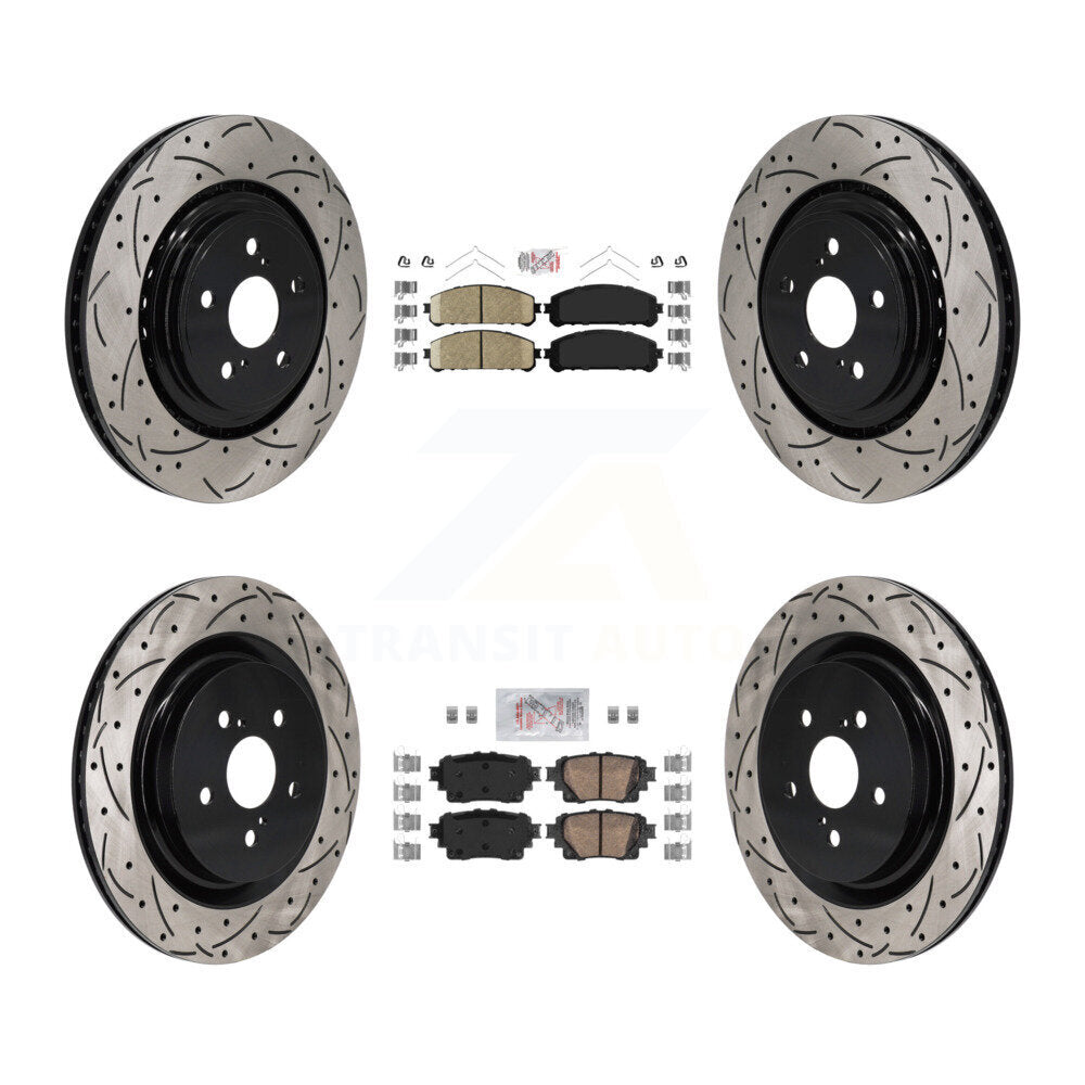 Front Rear Ceramic Pad Drilled Slot Disc Brake Rotors Kit For 2020-2022 Toyota Highlander KDA-103122