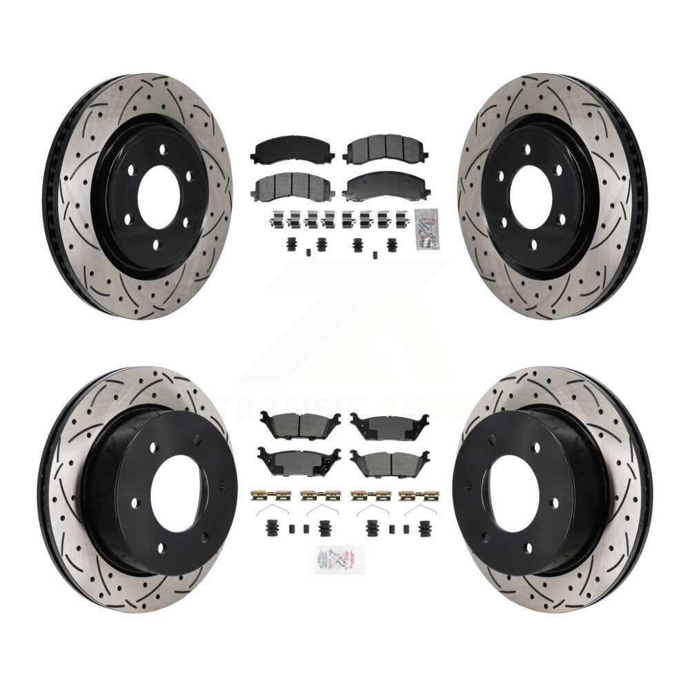 Front Rear Semi-Metallic Pad Drilled Slot Brake Rotors Kit For 2022-2023 Ford Bronco 3.0L KDA-103143