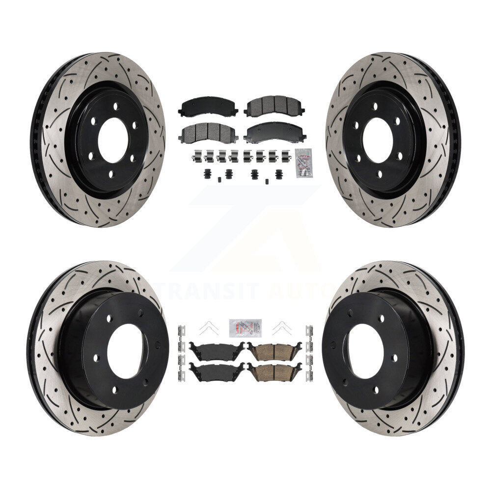 Front Semi-Metallic Rear Ceramic Pad Drill Slot Disc Brake Rotor Kit For Ford Bronco 3.0L KDA-103144