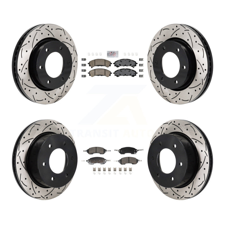 Front Rear Ceramic Pads And Coated Drilled Slotted Disc Brake Rotors Kit For Ford Bronco KDA-103145