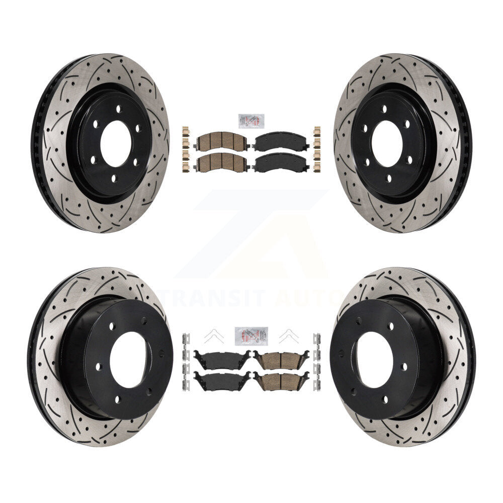 Front Rear Ceramic Pad & Drilled Slot Disc Brake Rotor Kit For 2022-2023 Ford Bronco 3.0L KDA-103147