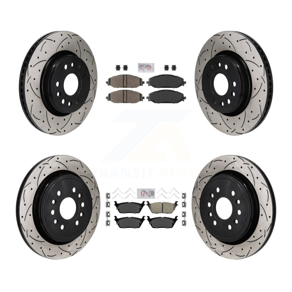 Front Semi-Metallic Rear Ceramic Pad Drill Slot Brake Rotor Kit For Ram 1500 Jeep Grand L KDA-103160