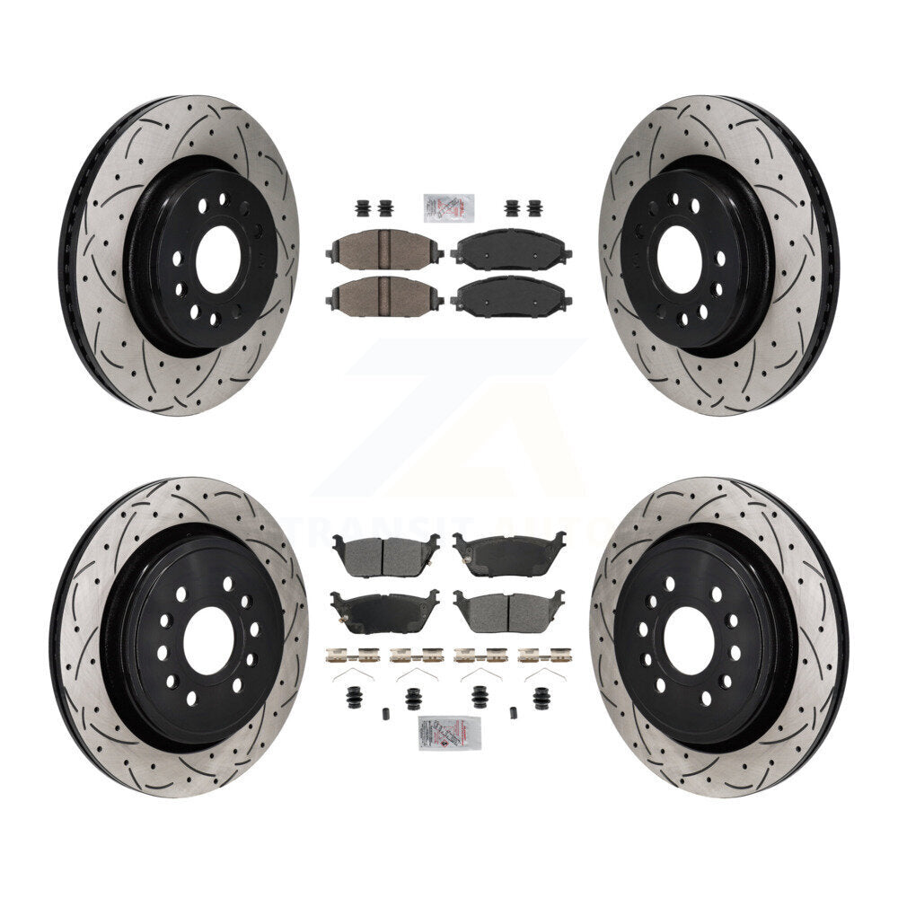 Front Rear Semi-Metallic Pad Drill Slot Brake Rotors Kit For Ram 1500 Jeep Wagoneer Grand KDA-103161