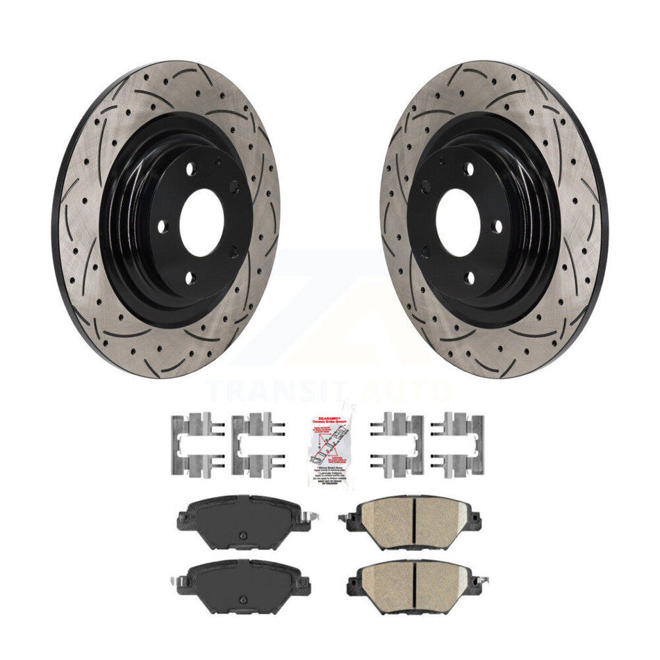 Rear Coated Drilled Slotted Disc Brake Rotor And Ceramic Pad Kit For 2016-2023 Mazda CX-9 KDA-103171
