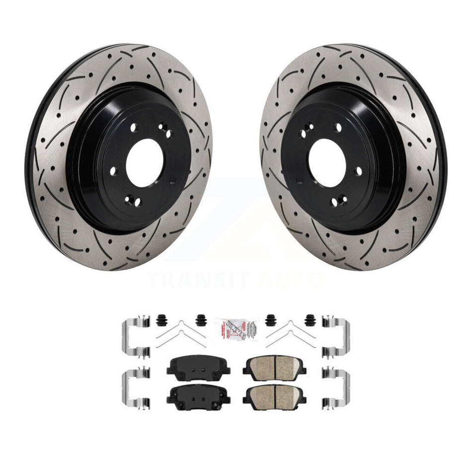 Rear Coated Drilled Slot Disc Brake Rotor Ceramic Pad Kit For Genesis G70 Kia Stinger G80 KDA-103172