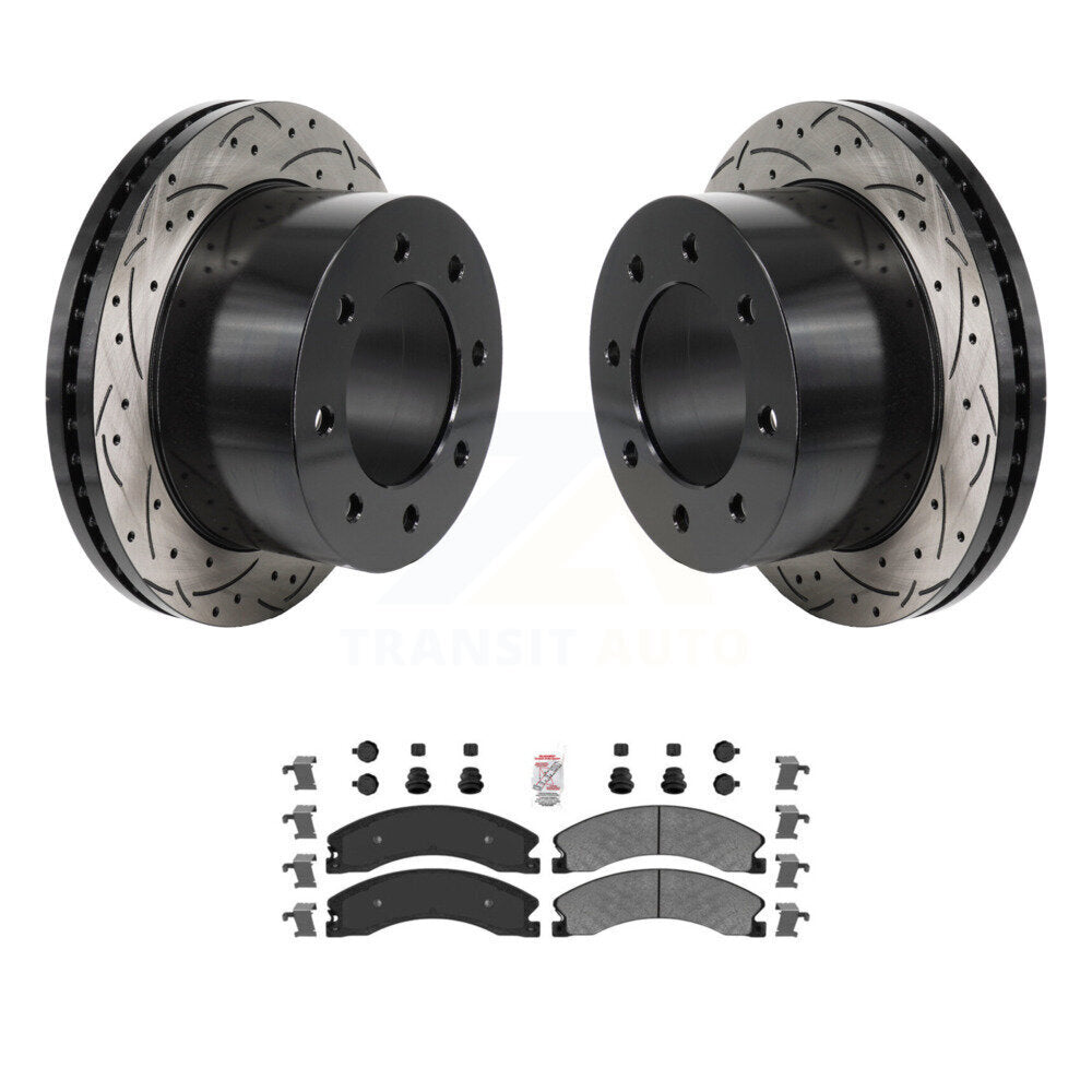 Rear Drilled Slot Disc Brake Rotor Semi-Metallic Pad Kit For GMC Sierra 3500 HD Chevrolet KDA-103186