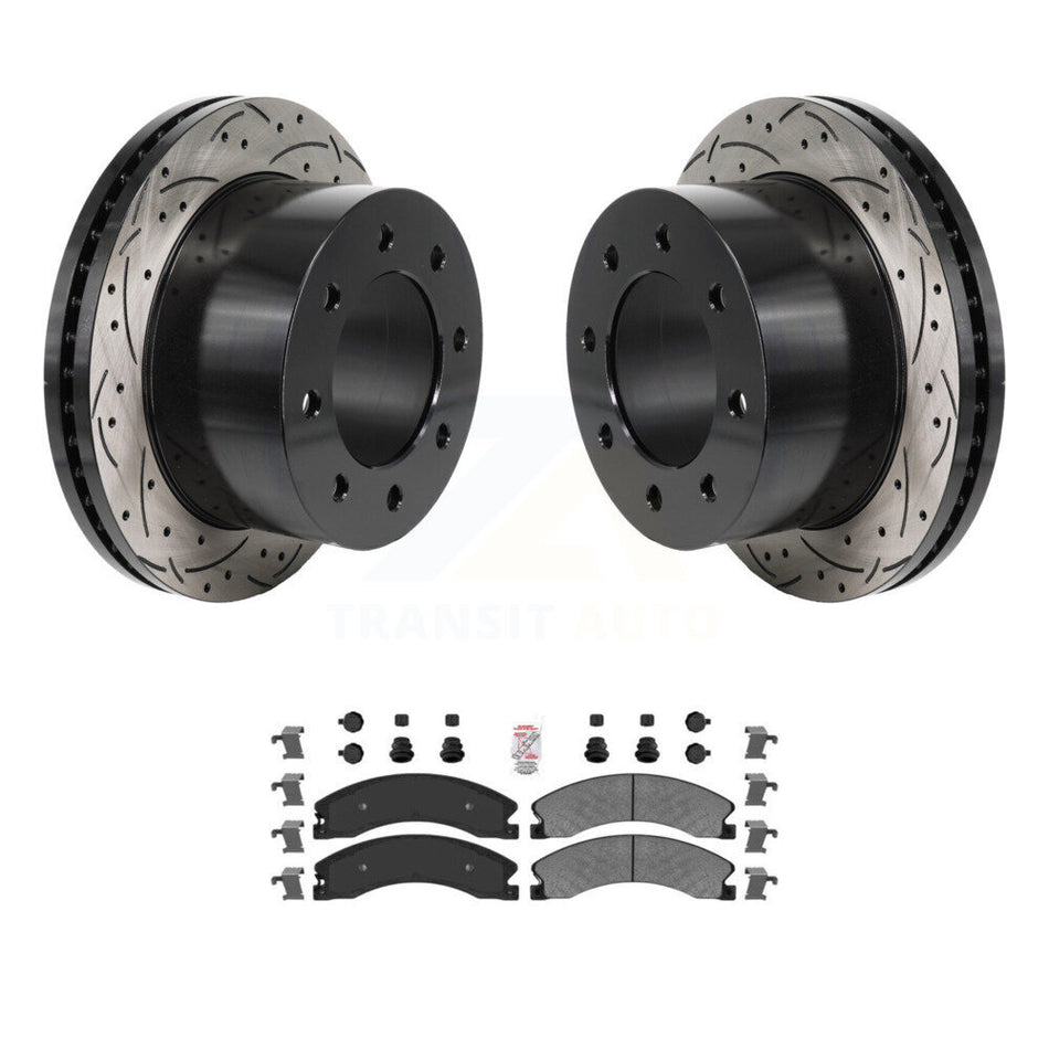 Rear Drilled Slot Disc Brake Rotor Semi-Metallic Pad Kit For GMC Sierra 3500 HD Chevrolet KDA-103186