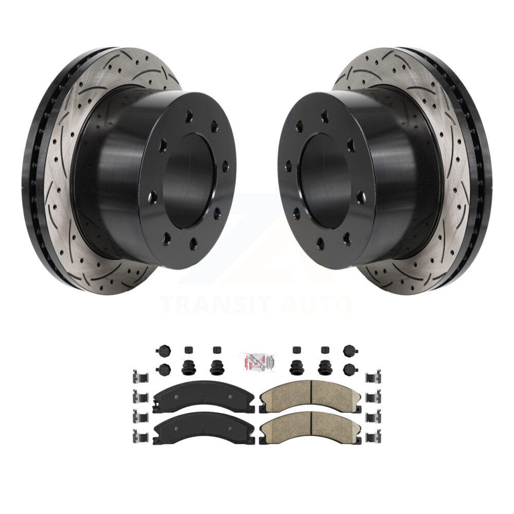 Rear Drilled Slot Brake Rotors Ceramic Pad Kit For GMC Sierra 3500 HD Chevrolet Silverado KDA-103187