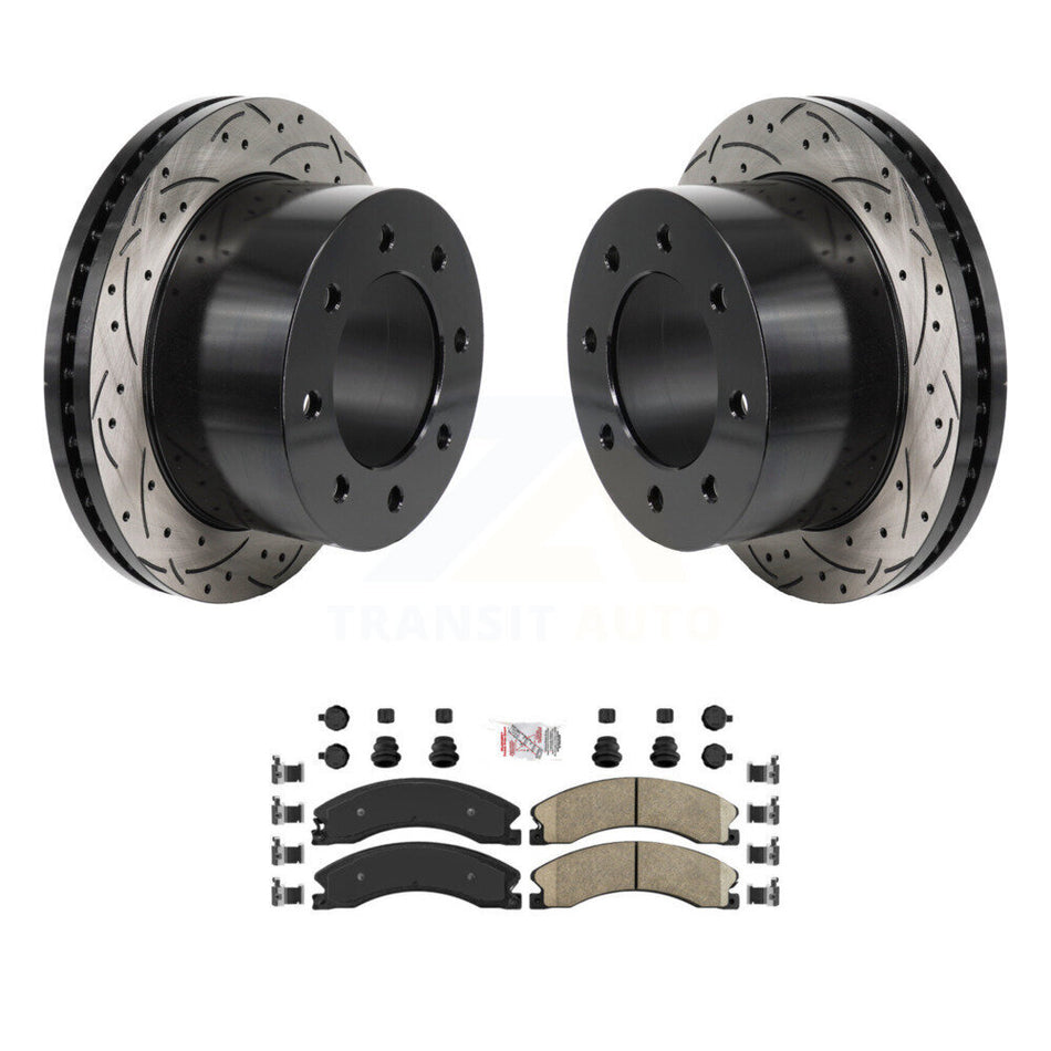 Rear Drilled Slot Brake Rotors Ceramic Pad Kit For GMC Sierra 3500 HD Chevrolet Silverado KDA-103187