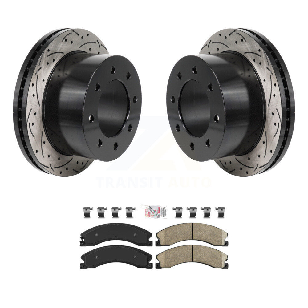 Rear Drilled Slot Brake Rotors Ceramic Pad Kit For GMC Sierra 3500 HD Chevrolet Silverado KDA-103188