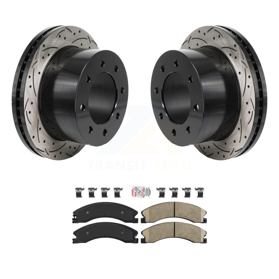 Rear Drilled Slot Brake Rotors Ceramic Pad Kit For GMC Sierra 3500 HD Chevrolet Silverado KDA-103188